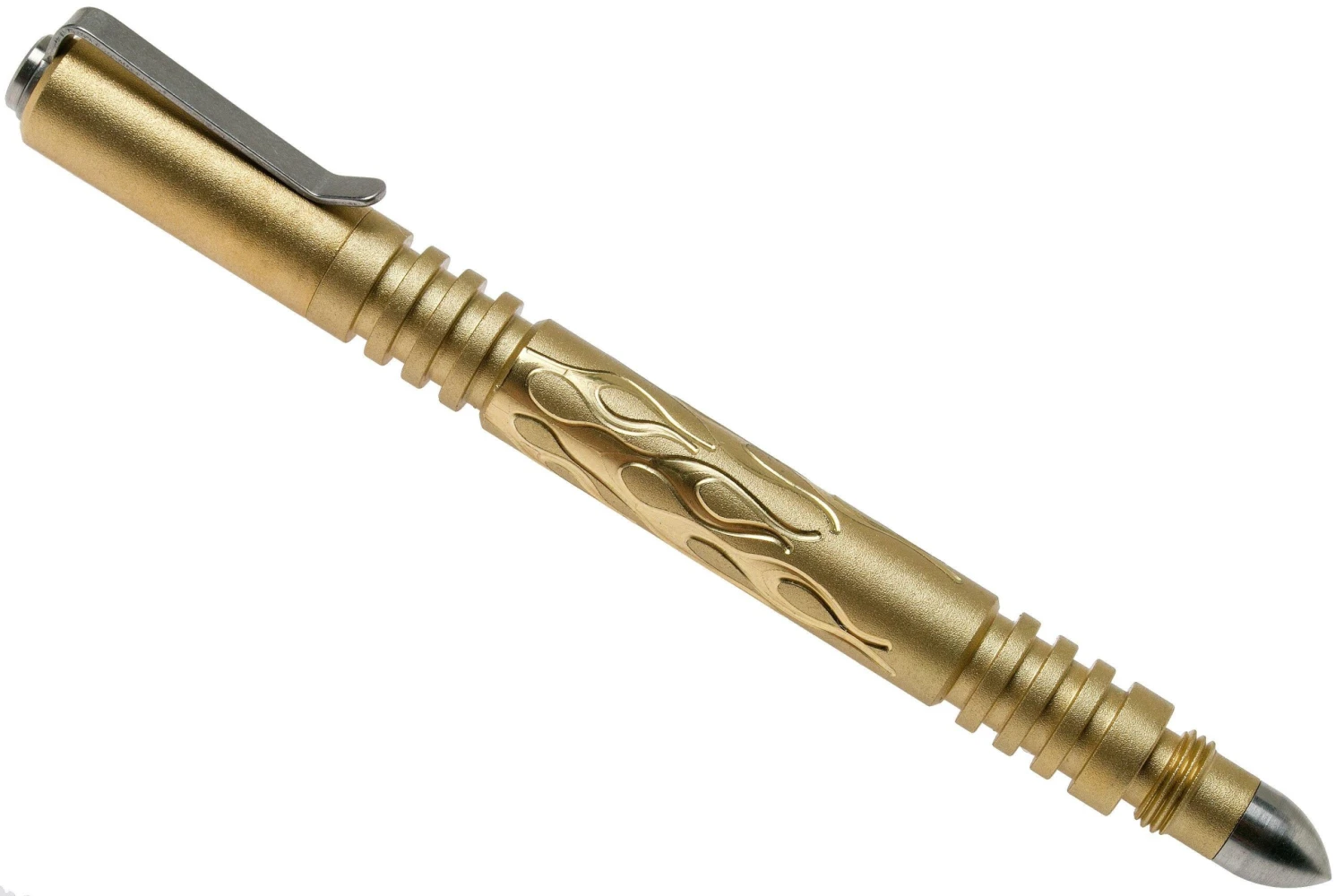 Rick Hinderer Investigator Pen Flames Brass/Messing, Bead Blasted, Tactical Pen 1 Rick Hinderer Investigator Pen Flames Brass/Messing, Bead Blasted, Tactical Pen