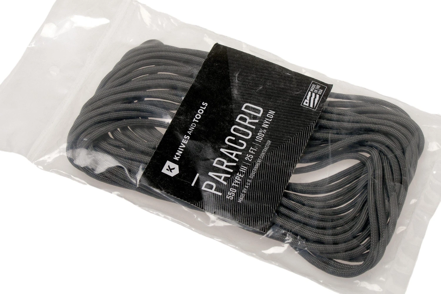 Knivesandtools 550 Paracord Type III, Colour: Charcoal Grey, 25 Ft (7.62 M) 3 Knivesandtools 550 Paracord Type III, Colour: Charcoal Grey, 25 Ft (7.62 M) - Billede 3
