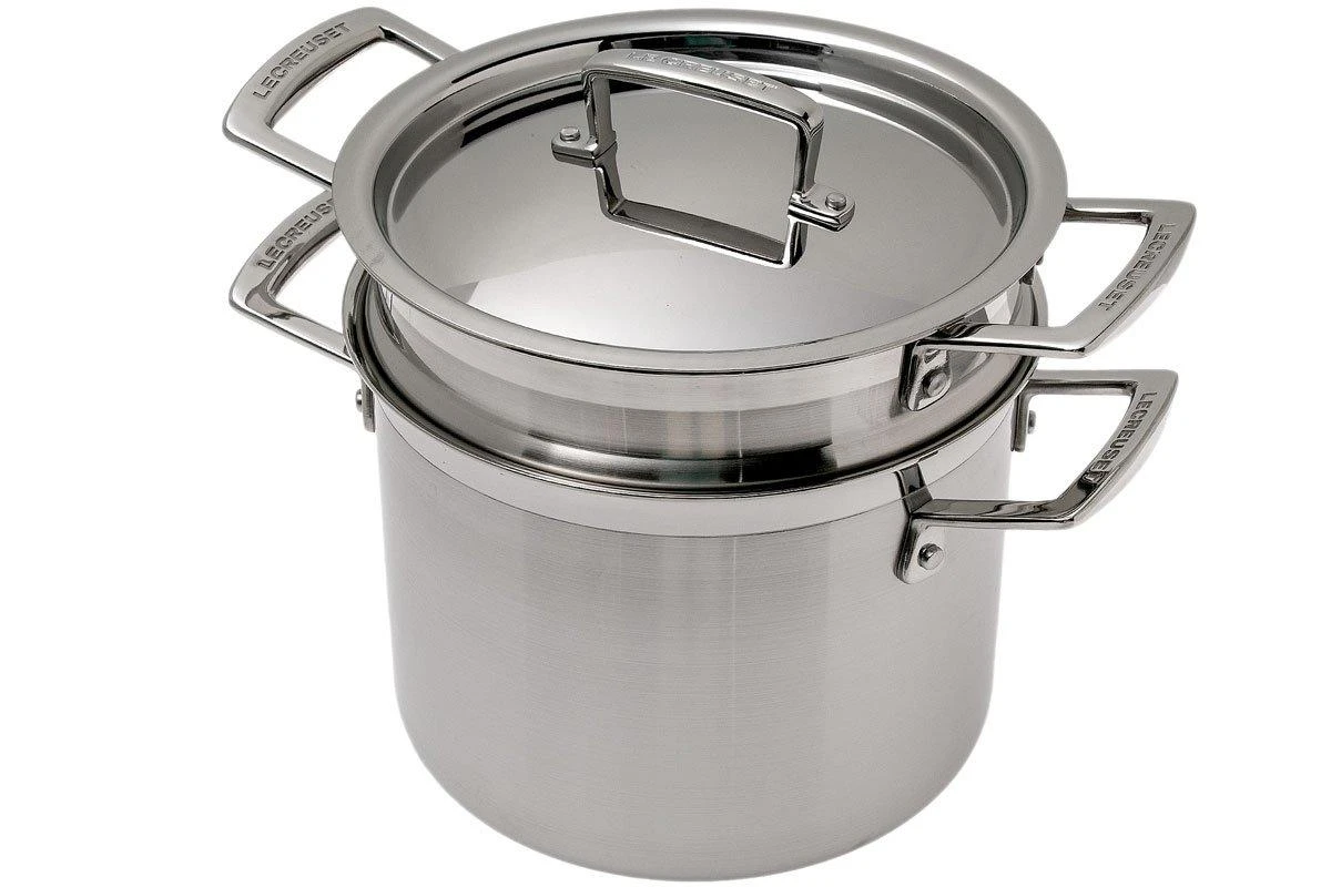 Le Creuset 3-ply Casserole With Pasta Tray, 20 Cm, 5L 1 Le Creuset 3-ply Casserole With Pasta Tray, 20 Cm, 5L