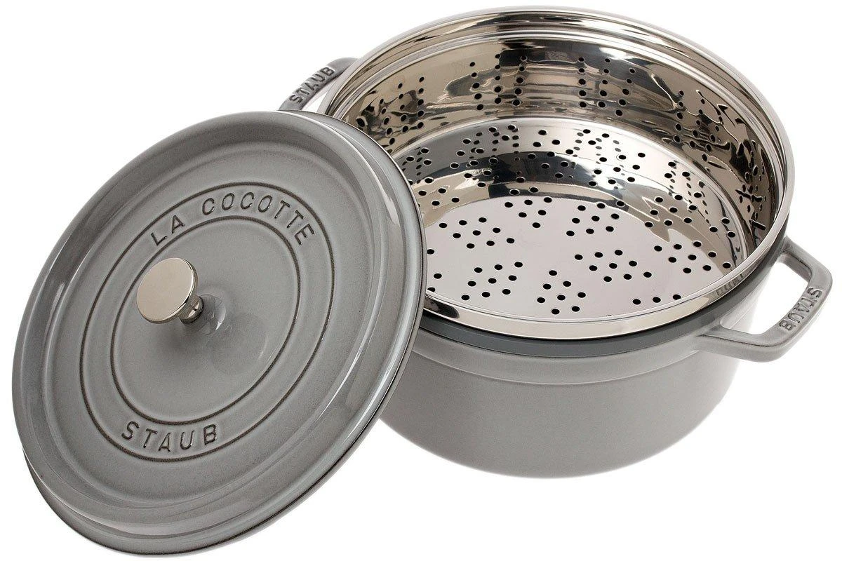 Staub Roasting Pan - Cocotte 26cm, 5,2L, Grey With Steam Tray 2 Staub Roasting Pan - Cocotte 26cm, 5,2L, Grey With Steam Tray - Billede 2