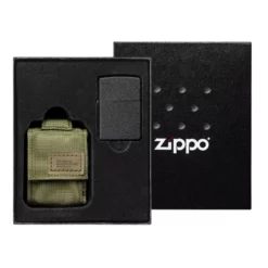 Zippo Tactical Green Pouch And Black Crackle Windproof 49400-000002, Lighter Gift Set
