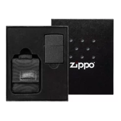 Zippo Tactical Black Pouch And Black Crackle Windproof 49402-000002, Lighter Gift Set